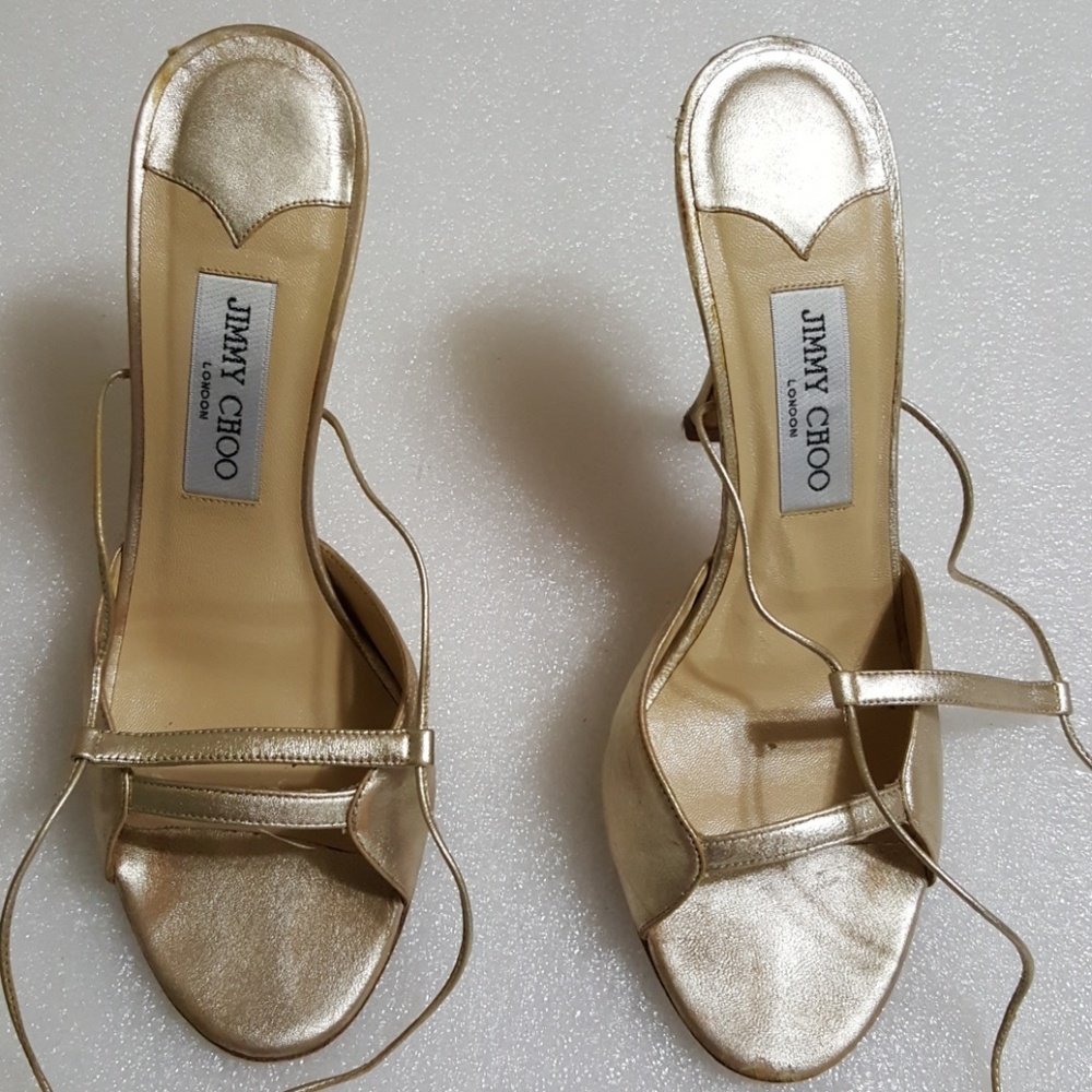 Jimmy Choo gold Leather  Ankle Wrap Strappy